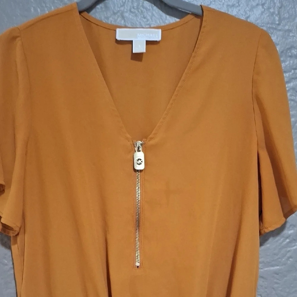 Michael Kors Mustard V-Neck Blouse with Zipper Size S